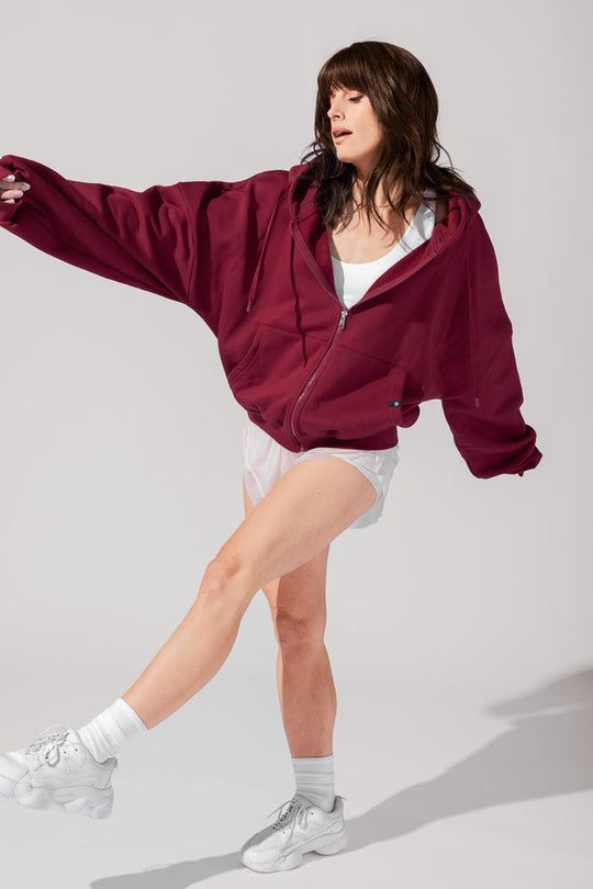 Fermuarlı Oversize Sweat Bordo Kadın